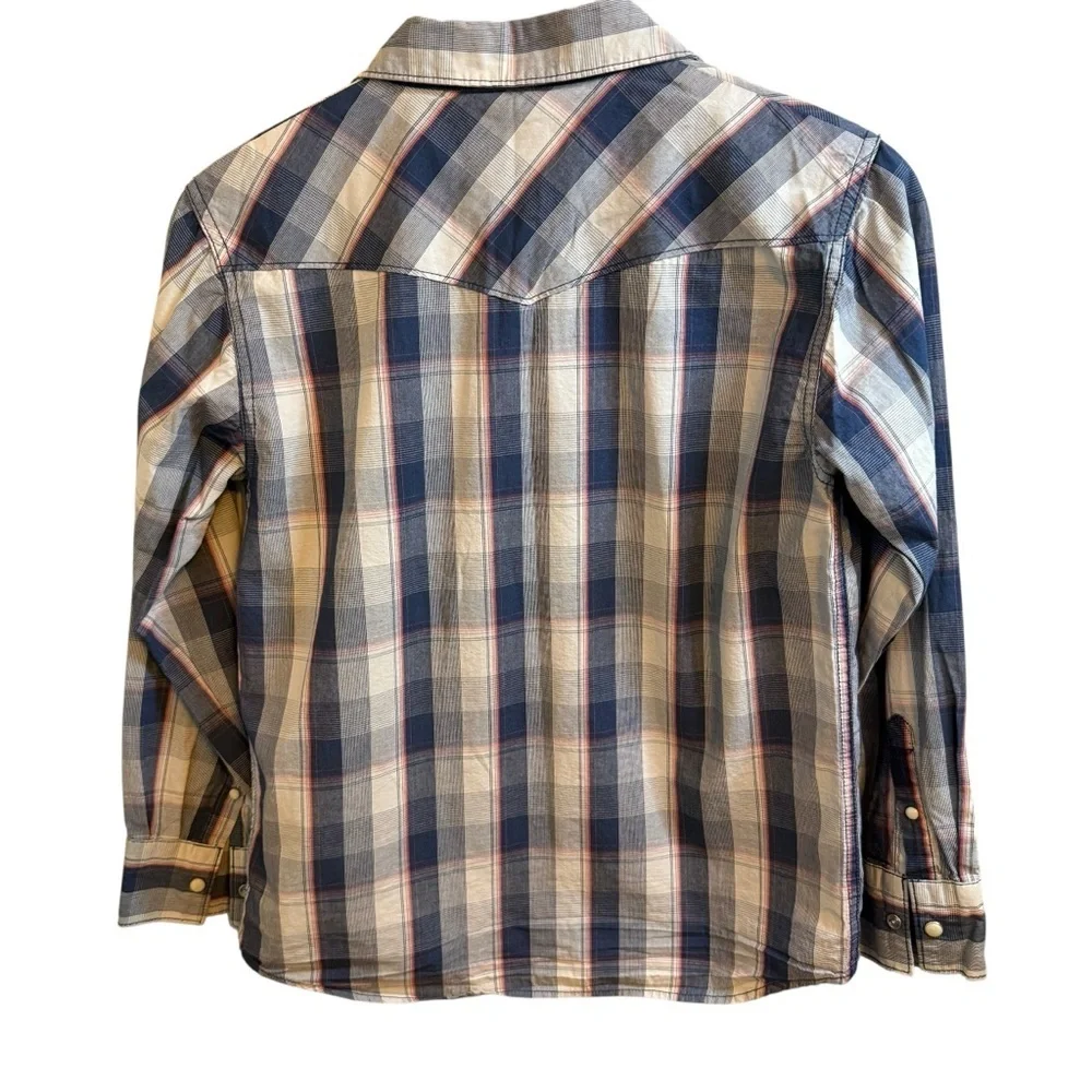 Lucky Brand Western-Style Blue and Pink Button Down Shirt with Pearl Buttons